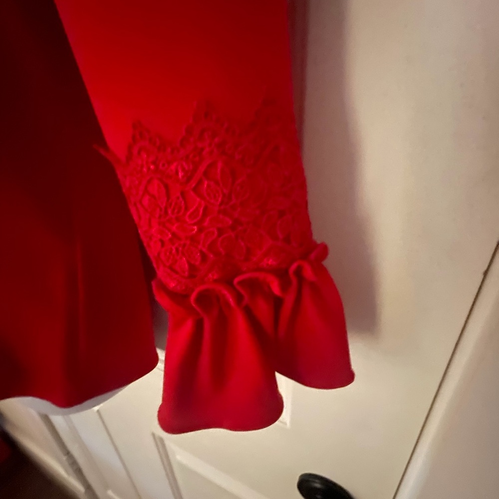 Karl Lagerfeld Red 3/4 Sleeve Pearl Embellished Top - Picture 3 of 6